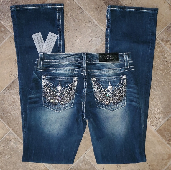 Miss Me Standard Boot Cut Denim Blue Jeans 35-1/2"inseam - Picture 2 of 9